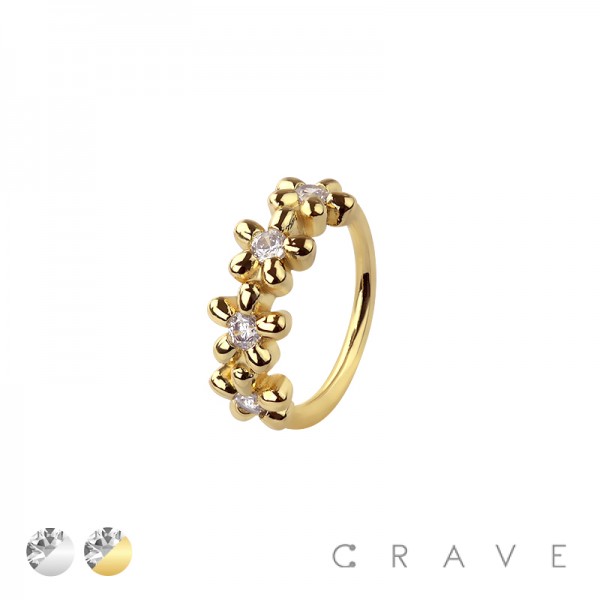 CZ MULTI FLOWER 316L SURGICAL STEEL HOOP NOSE RING